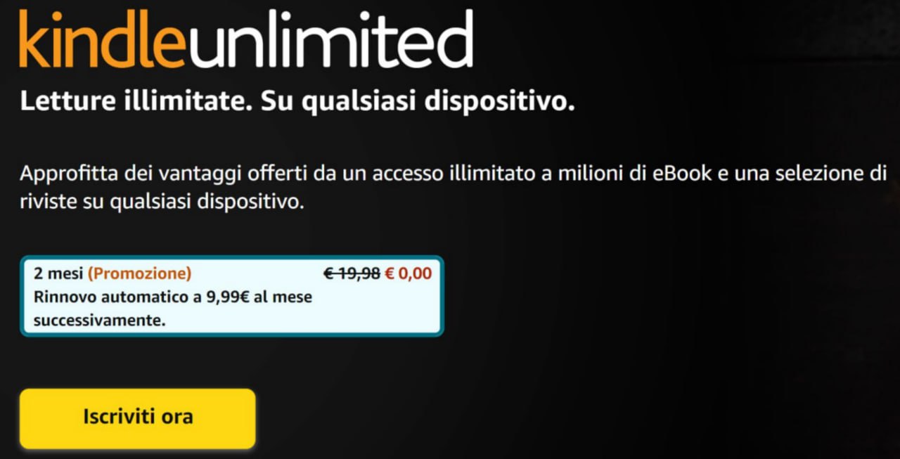 2 MESI DI LETTURE GRATIS su Amazon Kindle Unlimited